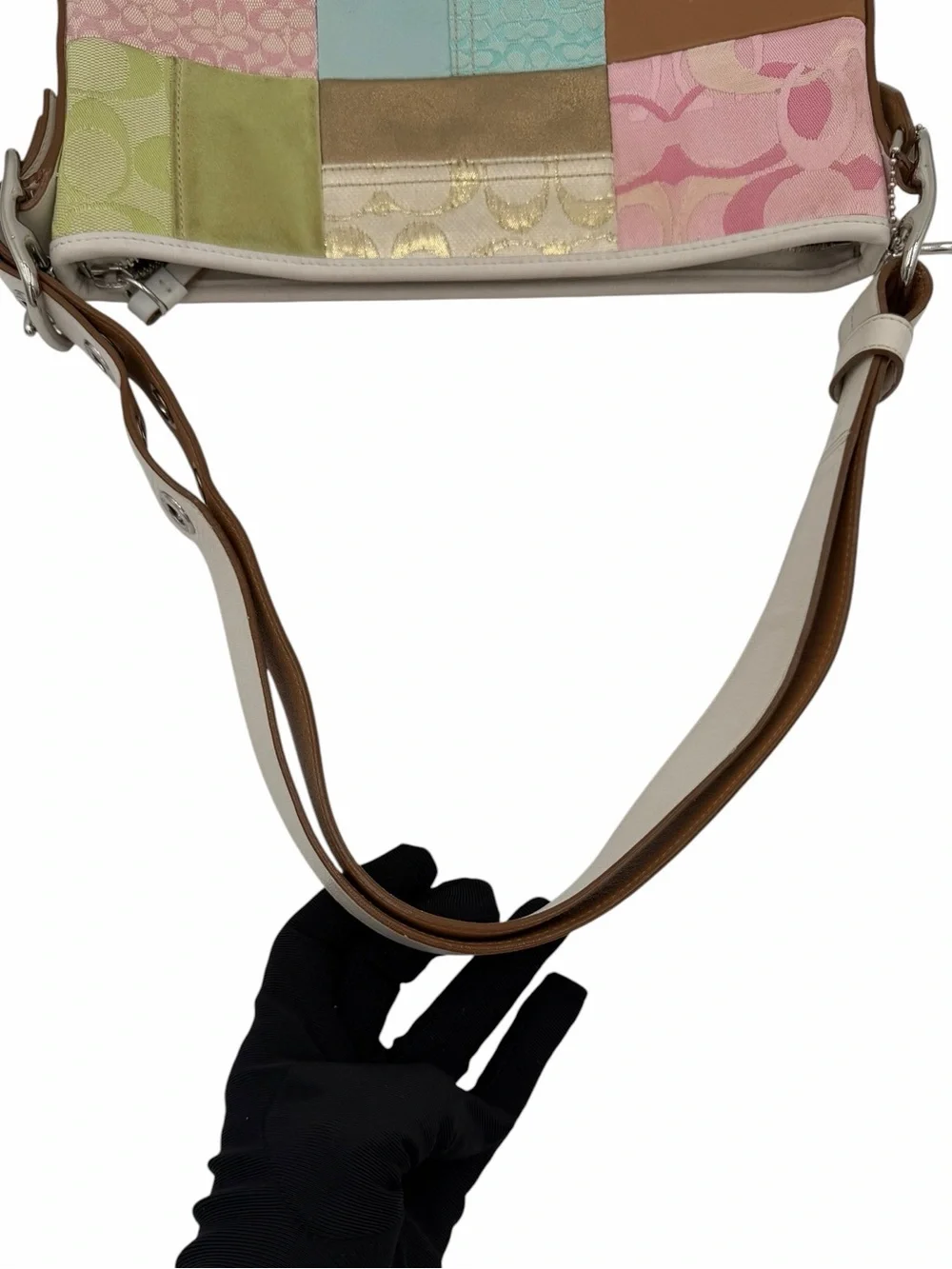 Coach Pastel Patchwork Hobo Shoulder Bag White Leather Y2K Rare F10877
